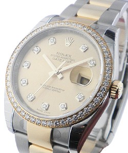 2-Tone Datejust 36mm with Diamond Bezel on Oyster Bracelet with Champagne Diamond Dial