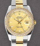 Datejust 36mm in Steel with Diamond Bezel on Oyster Bracelet with Champagne Stick Dial