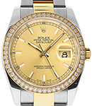 Datejust 36mm in Steel with Diamond Bezel on Oyster Bracelet with Champagne Stick Dial