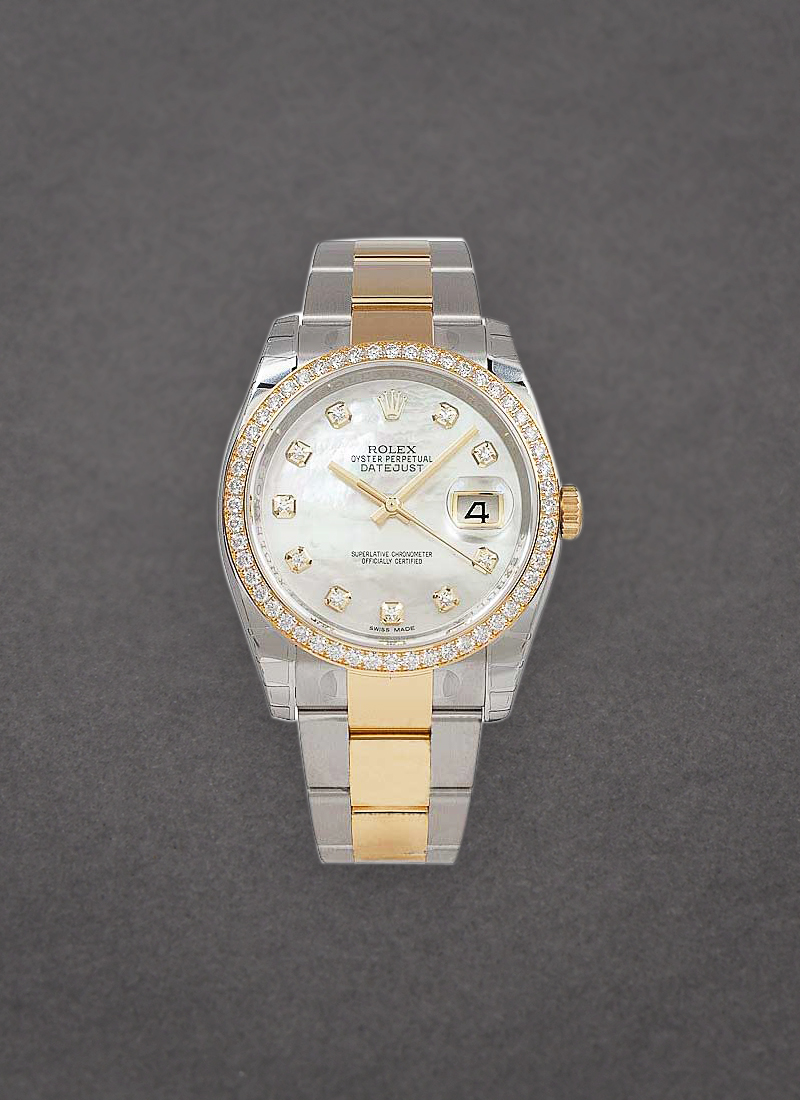 Rolex Unworn Datejust 36mm in Steel with Yellow Gold Diamond Bezel