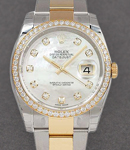 Datejust 36mm in Steel with Yellow Gold Diamond Bezel on Bracelet with Mother of Pearl Diamond Dial