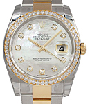 Datejust 36mm in Steel with Yellow Gold Diamond Bezel on Bracelet with Mother of Pearl Diamond Dial