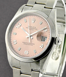 Date 34mm in Steel with Smooth Bezel on Oyster Bracelet with Salmon Arabic Dial