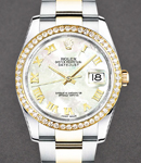 Datejust in Steel with Diamond Bezel on Steel and Yellow Gold Oyster Bracelet with MOP Roman Dial