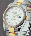 Datejust 36 mm 2 Tone with Diamond Bezel Silver Diamond Dial - Oyster Bracelet