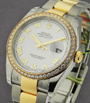 Datejust 36mm 2 -Tone with Diamond Bezel on Oyster Bracelet with White Roman Dial