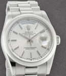 President - 36mm - White Gold - Domed Bezel on President Bracelet with Silver Stick Dial