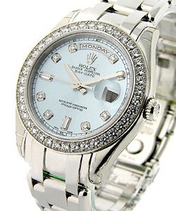 Masterpiece Men's in Platinum with Diamond Bezel on Platinum Oyster Bracelet with Glacier Blue Diamond Dial