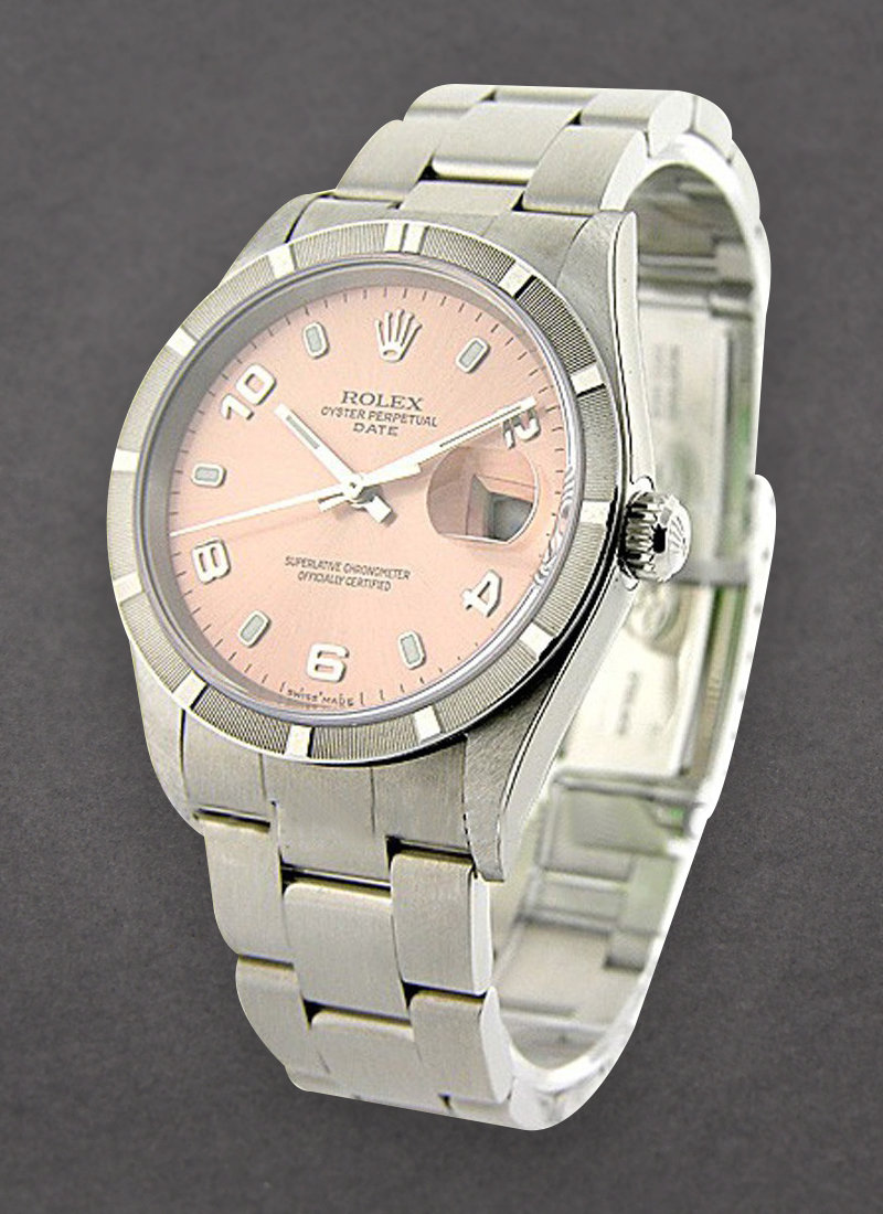 Pre-Owned Rolex Date 34mm in Steel with Engine Turned Bezel