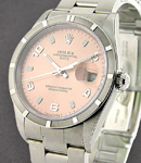 Date 34mm in Steel with Engine Turned Bezel on Oyster Bracelet with Salmon Arabic Dial