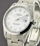 Date 34mm Mens in Steel with Smooth Bezel on Oyster Bracelet with White Arabic Dial