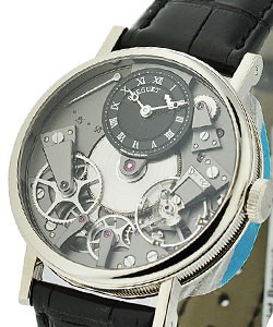 La Tradition 7027 in White Gold on Black Alligator Leather Strap with Grey Skeleton Dial