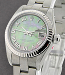 Lady's Datejust in Steel with White Gold Fluted Bezel on Steel Oyster Bracelet with Aftermarket Black MOP Dial