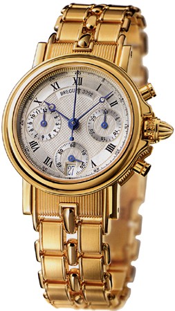 Marine Lady's Chronograph (old style) in Yellow Gold  On Bracelet with White Dial 