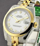 2-Tone Midsize DATEJUST with Jubilee Bracelet Smooth Bezel - White Roman Dial