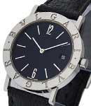 Bvlgari Bvlgari 33mm Date in Steel on Black Calfskin Leather Strap with Black Dial