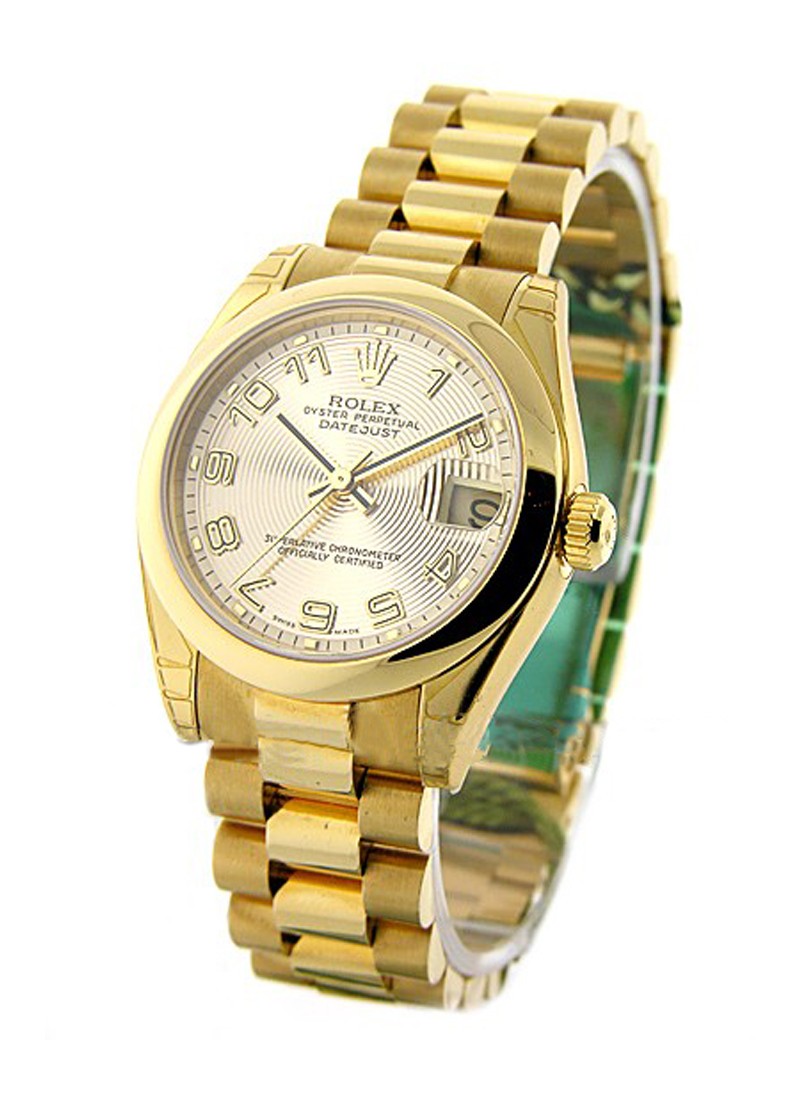 Rolex Unworn Datejust 31mm Mid Size in Yellow Gold with Domed Bezel