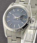 Lady's Datejust in Steel with White Gold Fluted Bezel on Steel Oyster Bracelet with Blue Stick Dial