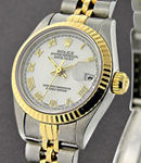 Datejust in Steel and Yellow Gold with Fluted Bezel on Steel and Yellow Gold Jubilee Bracelet with White Roman Dial