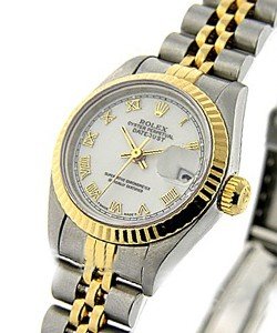 Datejust in Steel and Yellow Gold with Fluted Bezel on Steel and Yellow Gold Jubilee Bracelet with White Roman Dial