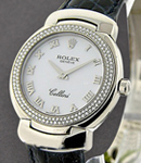 Cellini Cellisima in White Gold with 2 Row Diamond Bezel (152 Diamond Case) on Strap with White MOP Roman Dial