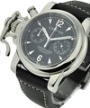 Chronofighter in Steel on Black Calfskin Leather Strap with Black-Silver Dial