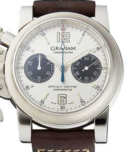 Chronofighter Men's Automatic in Steel on Brown Calfskin Leather Strap with Silver Dial
