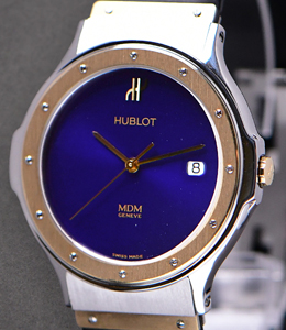 Classic 36mm MDM Geneve Quartz 2 Tone on Black Rubber Strap with Blue Dial