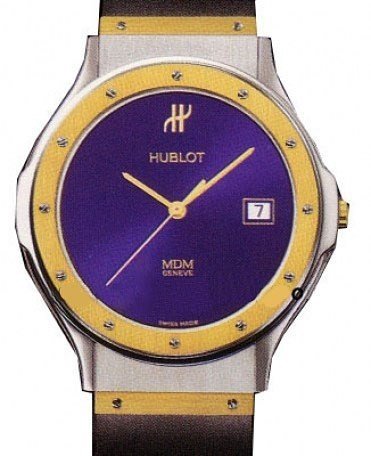 Classic Large 36mm Quartz in Steel with Yellow Gold Bezel on Black Rubber Strap with Purple Dial