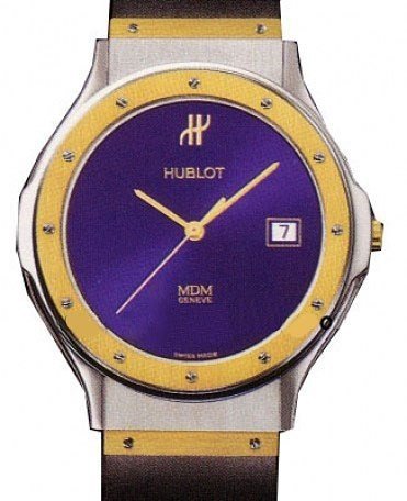 Classic Large 36mm Quartz in Steel with Yellow Gold Bezel on Black Rubber Strap with Purple Dial