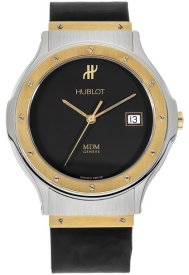 Classic Large in Steel with Yellow Gold Bezel on Black Rubber Strap with Black Dial