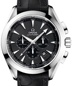 Aqua Terra Chronograph in Steel on Black Alligator Leather Strap with Grey Dial