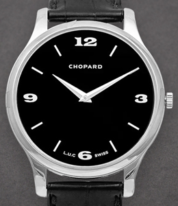 L.U.C. Classic in White Gold on Black Alligator Leather Strap with Black Dial