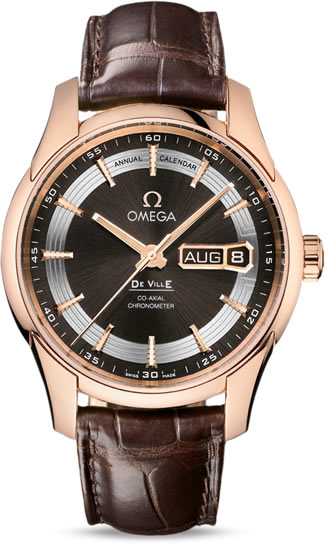 De Ville Hour Vision Annual Calendar in Rose Gold on Brown Crocodile Leather Strap with Brown Dial
