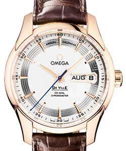 De Ville Hour Vision Annual Calendar in Rose Gold on Brown Crocodile Leather Strap with Silver Dial