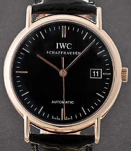 Portofino Rose Gold on Strap with Black Dial
