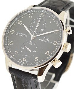 Portuguese Chrono Automatic in White Gold on Black Crocodile Leather Strap with Black Dial