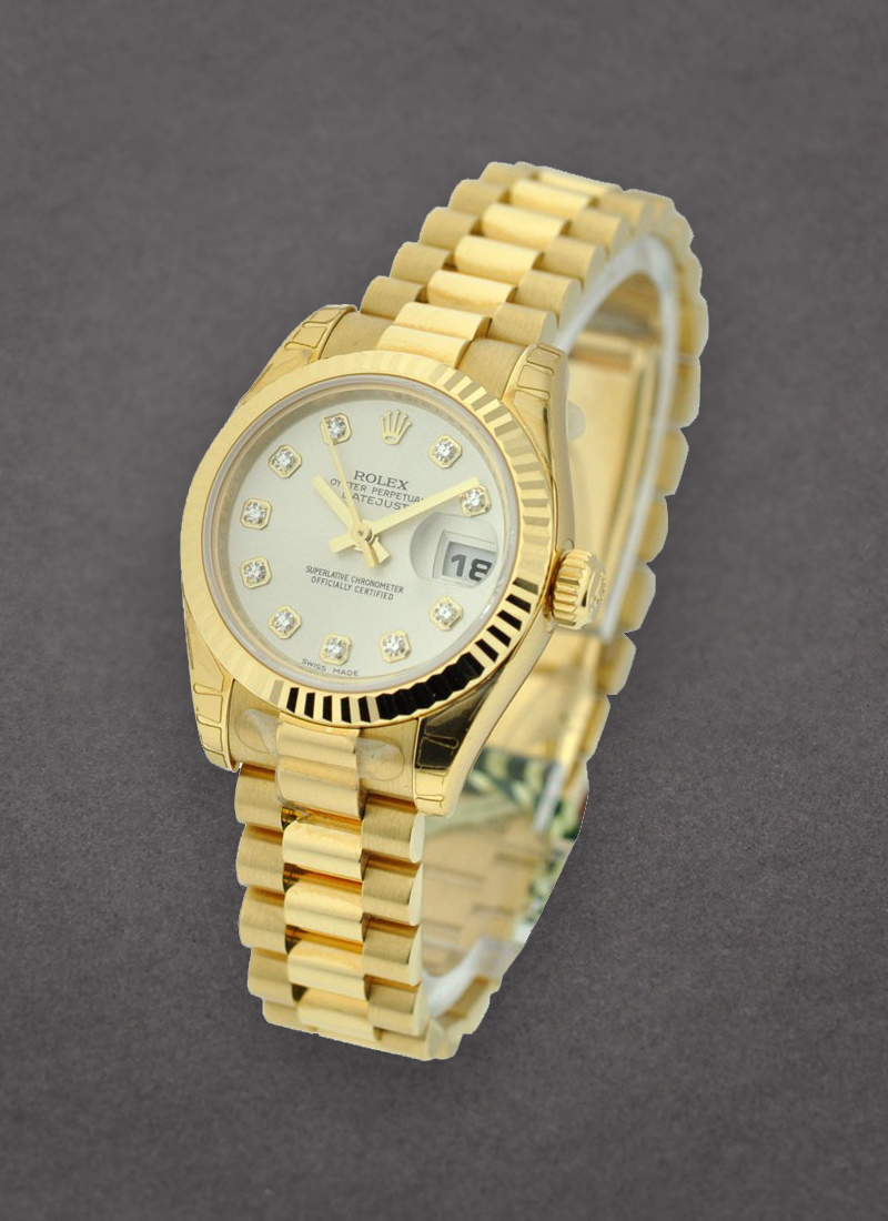 Rolex Unworn President Ladies 26mm in Yellow Gold with Fluted Bezel