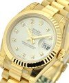 President Ladies 26mm in Yellow Gold with Fluted Bezel on President Bracelet with Silver Diamond Dial