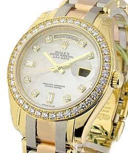 Masterpiece Men's Tridor in Yellow Gold with Diamond Bezel on Tri Color Gold Oyster Bracelet with White Mother of Pearl Diamond Dial