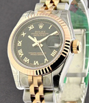 Ladies Datejust 26mm in Steel with Rose Gold Fluted Bezel on Jubilee Bracelet with Black Roman Dial