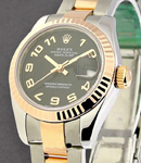 Datejust in Steel with Rose Gold Fluted Bezel on Steel and Rose Gold Oyster Bracelet with Black Concentric Arabic Dial