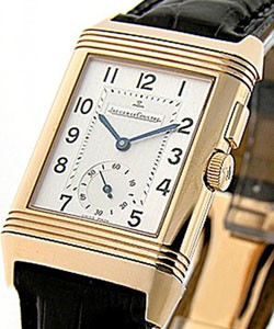 Reverso Duo in Rose Gold  on Black Crocodile Leather Strap with Black and Silver Dial