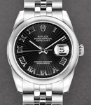 Datejust 26mm Automatic in Steel with Domed Bezel On Steel Jubilee Bracelet with Black Sunbeam Roman Dial