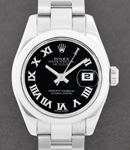 Datejust Ladies 26mm in Steel with Domed Bezel on Bracelet with Black Roman Dial