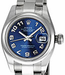 Datejust Ladies 26mm in Steel with Domed Bezel on Steel Oyster Bracelet with Blue Concetric Arabic Dial