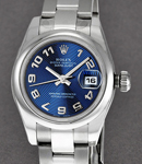 Datejust Ladies 26mm in Steel with Domed Bezel on Steel Oyster Bracelet with Blue Concetric Arabic Dial