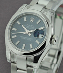 Datejust Ladies 26mm in Steel with Domed Bezel on Steel Oyster Bracelet with Blue Stick Dial