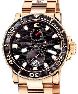 Maxi Marine Diver Black Surf Chronometer in Rose Gold -  Limited Edition of 500 pcs on Rose Gold bracelet with Black Dial