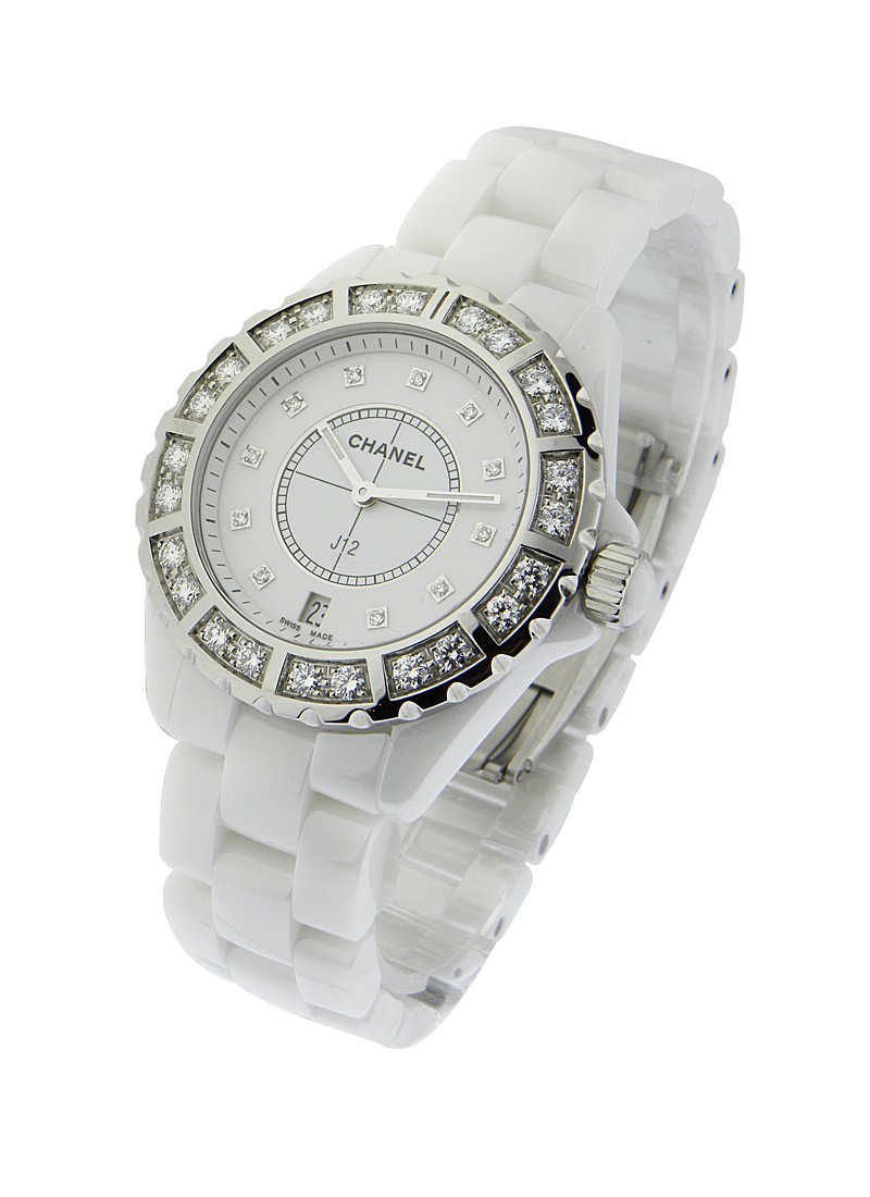 H2430 Chanel J 12 - White Large Size with Diamonds